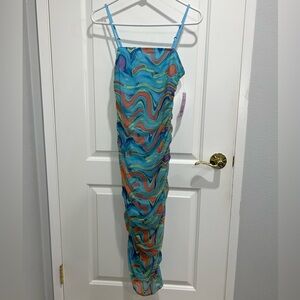 Mesh multicolor ruched maxi dress